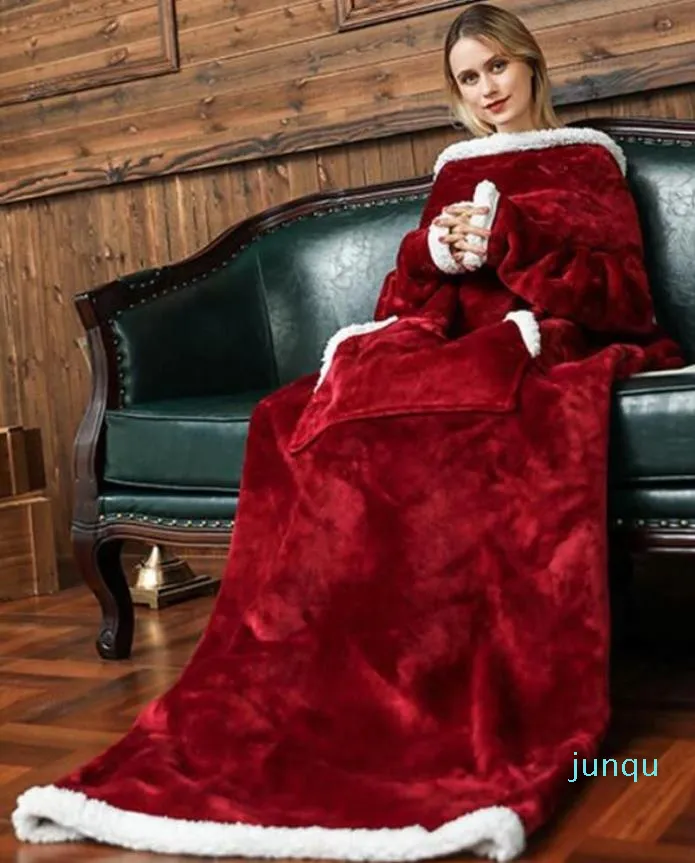 Flannel Lamb Velvet Hooded Blanket With Foot Pocket Cozy And Versatile For Home And Casual Wear Perfect For TV Bathrobe And Sweatshirt Cool Classic Design Style 033 From Junqu 52.92 DHgate.Com