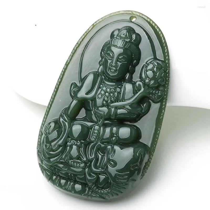 Hänge halsband fina smycken ren naturlig greenjade hand snidning rider en elefant samantabhadra bodhisattva halsband