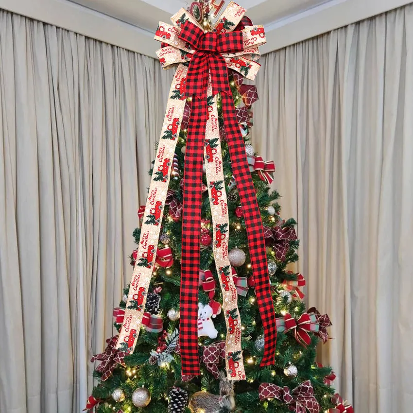 Set De 2 Lazos Navideños Grandes Rojos Con Lentejuelas - Decoración Para Árbol, Puertas Y Ventanas, PVC Duradero