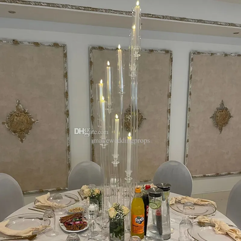 decoration Diamond metal candelabra with acrylic chandelier For event wedding table centerpiece shower quince sangeet party decoration candle holder imake482