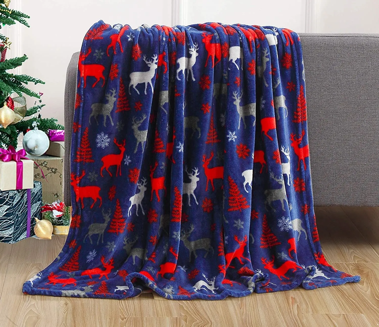 Christmas Fleece Blanket Throw Lightweight Blankets for Sofa Bed Camping Thermal Towel Winter Warm 150X200cm