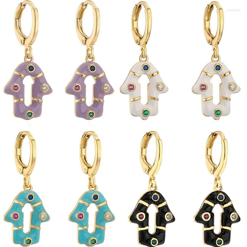 Hoop Earrings Y2K 1 Pair Hamsa Fatima Hand Bohemian Colorful Enamel Hypoallergenic Jewelry For Women Fine Present Gifts