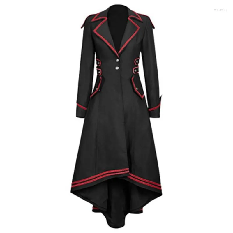 Kvinnors trenchrockar Fashion Gothic Vintage Mid-Long Coat Women Black Red Female Clothing Cosplay Costume