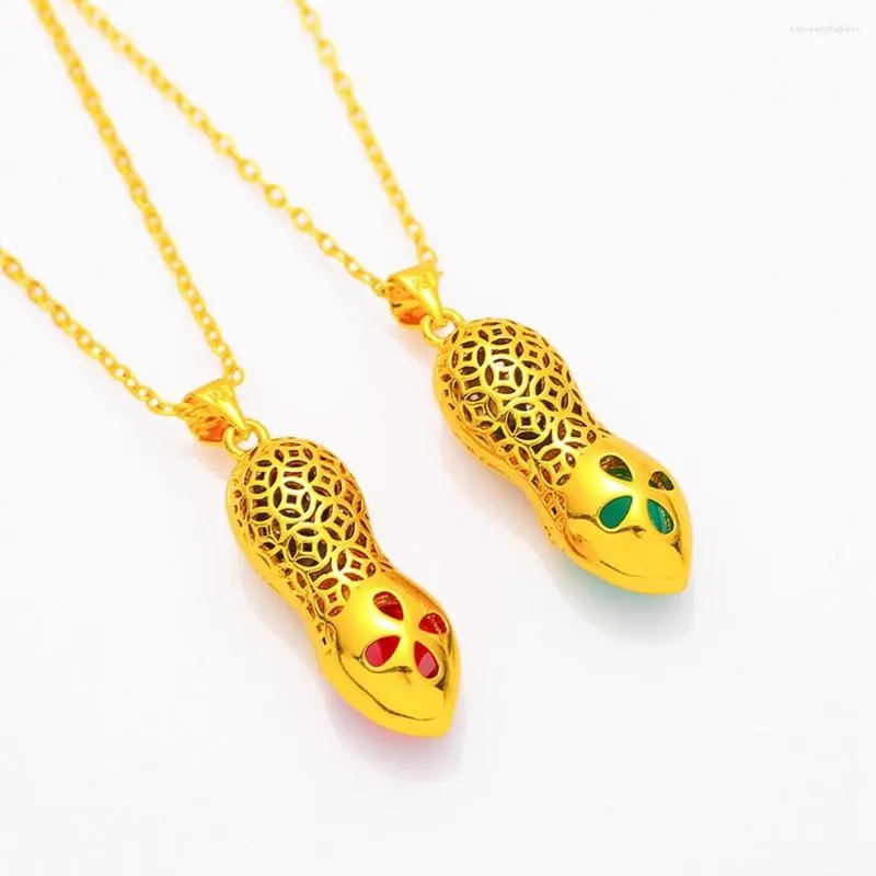 Pendant Necklaces Peanut Shaped Chain Women Girl Yellow Gold Filled Gift Pretty Fashion Charm Jewelry