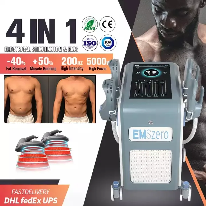 DLS-EMMLIM Yağ Azaltma Şekedi Makinesi Etkili 4 Kulplar Emszero Vücut Makinesi RF EMS Kas Stimülatör Elektromanyetik
