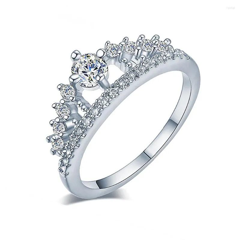 Anneaux de mariage Micro-instructions Crystal Rose Gold Crown Ring haut de gamme atmosphérique Female Jewelry Engagement