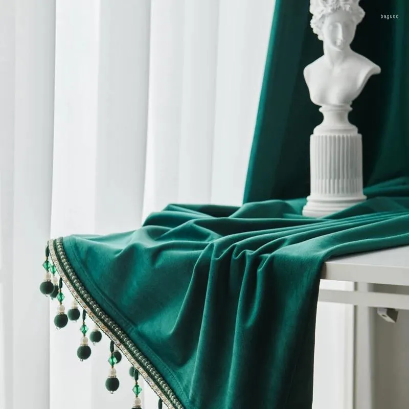 Rideau 2022 rideaux pour salon salle à manger chambre velours vert foncé lumière européenne luxe tissu fenêtre française