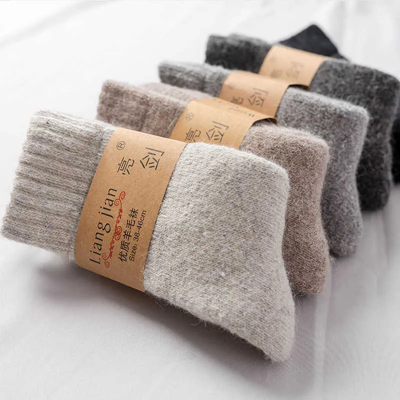 Super Thicker Solid Merino Wool Rabbit Snow Winter Warm Funny Happy Male Men Socks calceta hombre skarpety meskie