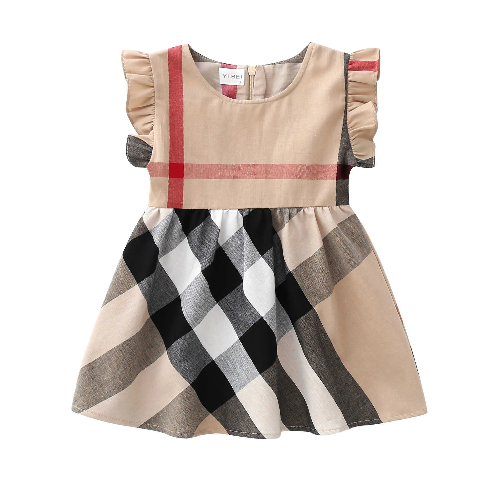 Kläder sätter barn kläder designer flickor modeklänningar sommar baby pläd klänning barn prinsessa 1-6 år
