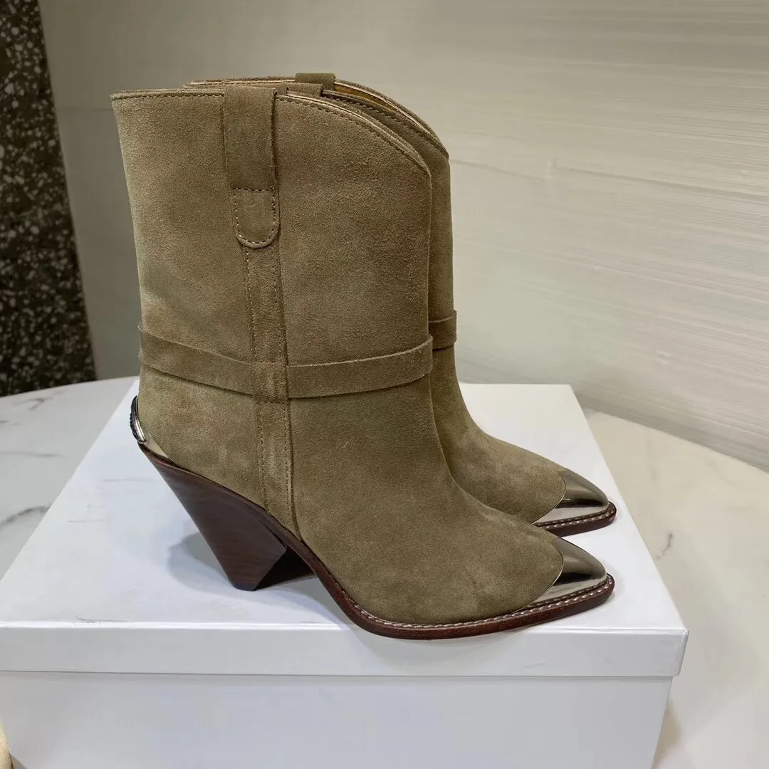كلاسيكي Isabel Boots Marant أصلي من جلد الغزال الحقيقي Limza Boots Paris France Fashion Fashion Rare Metal Toe
