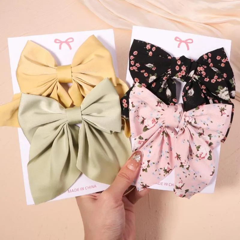 Hair Accessories 2Pcs/Set Polka Dot Floral Print Clips For Women Girls Daisy Bow Hairpins Pastoral Retro Style Big Bowknot