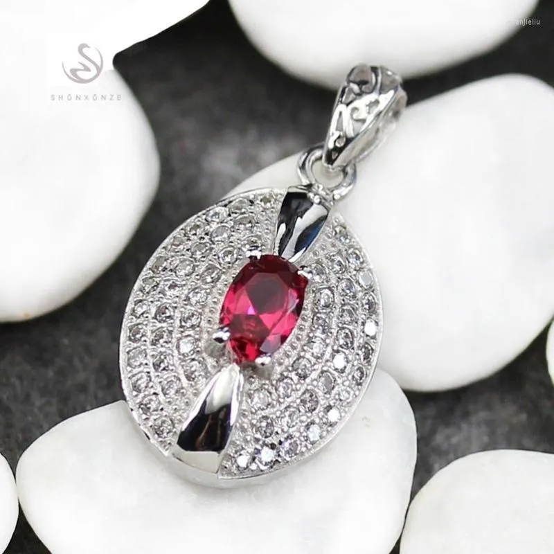 Pendant Necklaces SHUNXUNZE Luxury Jewellery Christmas Wedding Pendants For Women Sell Drop Red Cubic Zirconia Rhodium Plated R3122