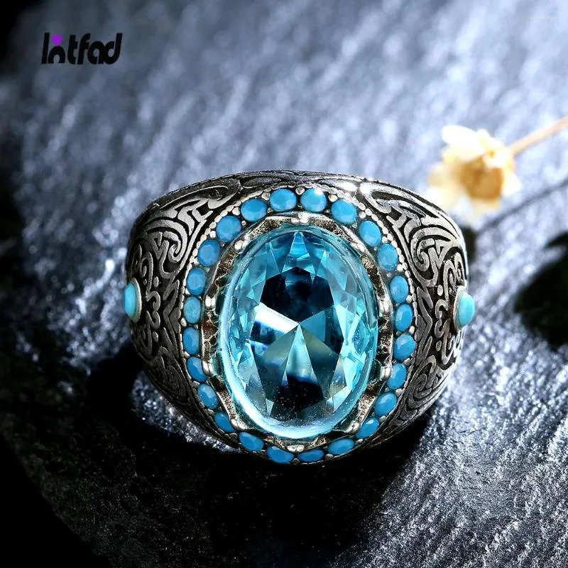 Anillos de racimo 925 anillo de plata esterlina para hombres mujeres azul circón dedo vintage joyería fina aguamarina regalo de piedras preciosas