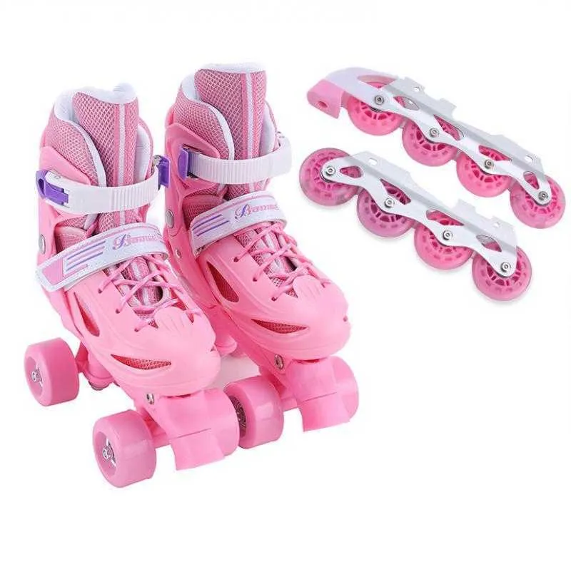 Ice Skates 2 In 1 Adjustable Inline Children Roller Quad Skating Shoes Sneakers 2 Row Line Kids Gift Outdoor Sports Wheels L221014