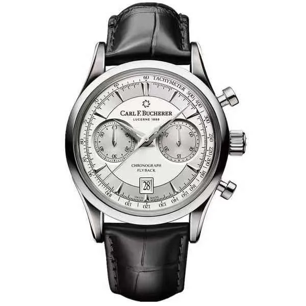 Carl F Bucherer Watch Marley Dragon Flyback Chronographグレーブルーダイヤルトップレザーストラップクォーツメンズウォッチウォッチメン2915