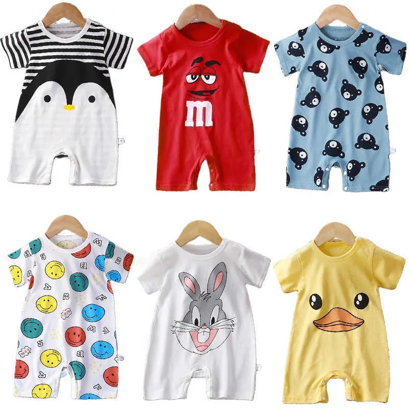 Outras calcinhas verão 3-24 meses bebê meninos meninas macacão infantil macacão cartoon manga curta escalada pijama algodão roupas infantis w221027