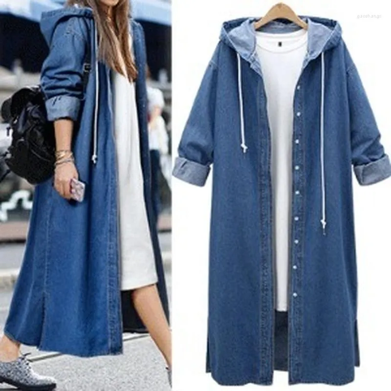 Trench da donna giacche di jeans cappotto con cappuccio sciolto donna#39; giacca a vento long cardigan femmina autunno plus size vintage mujer