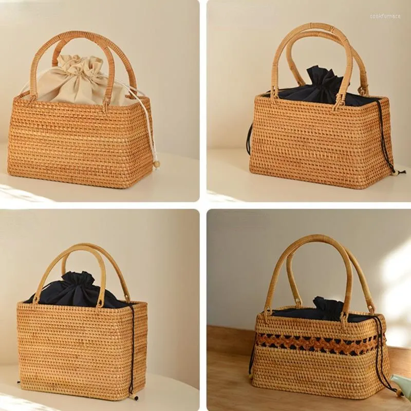 Storage Bags Vietnamese Pure Handmade Autumn Rattan Women's Bag Exotic Baskets Pastoral Style Portable Purse For Girls