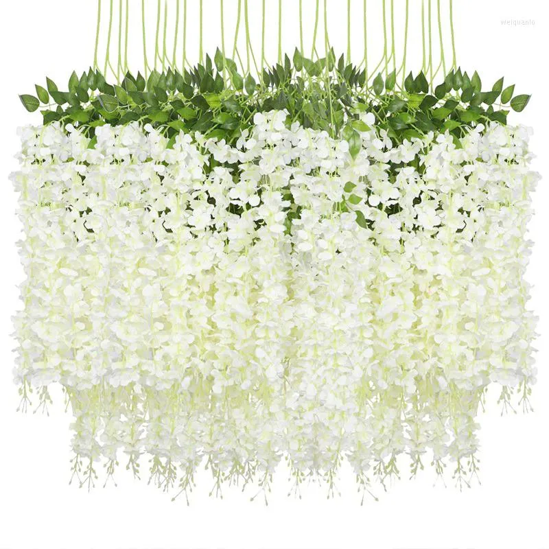 Dekorativa blommor 12 st/parti 110 cm Wisteria Artificial Flower Silk Vine Garland hängande för bröllopsfest trädgård utomhus grönska