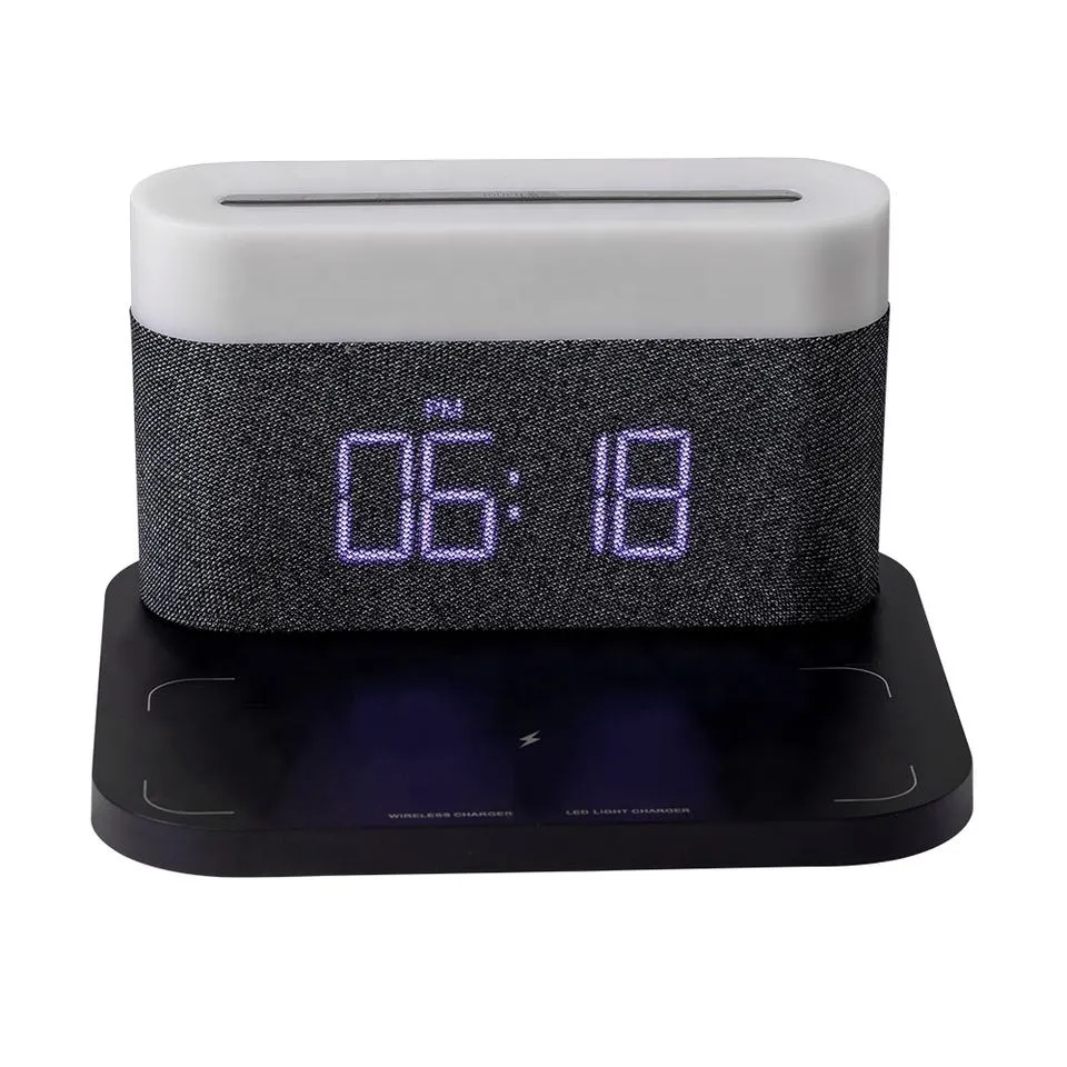 Chargeurs sans fil portables 10 W avec table LED à intensité variable, contrôle tactile, 3 modes de couleur et horloge pour lire, chevet, chambre à coucher, salon, tables de nuit, bureau