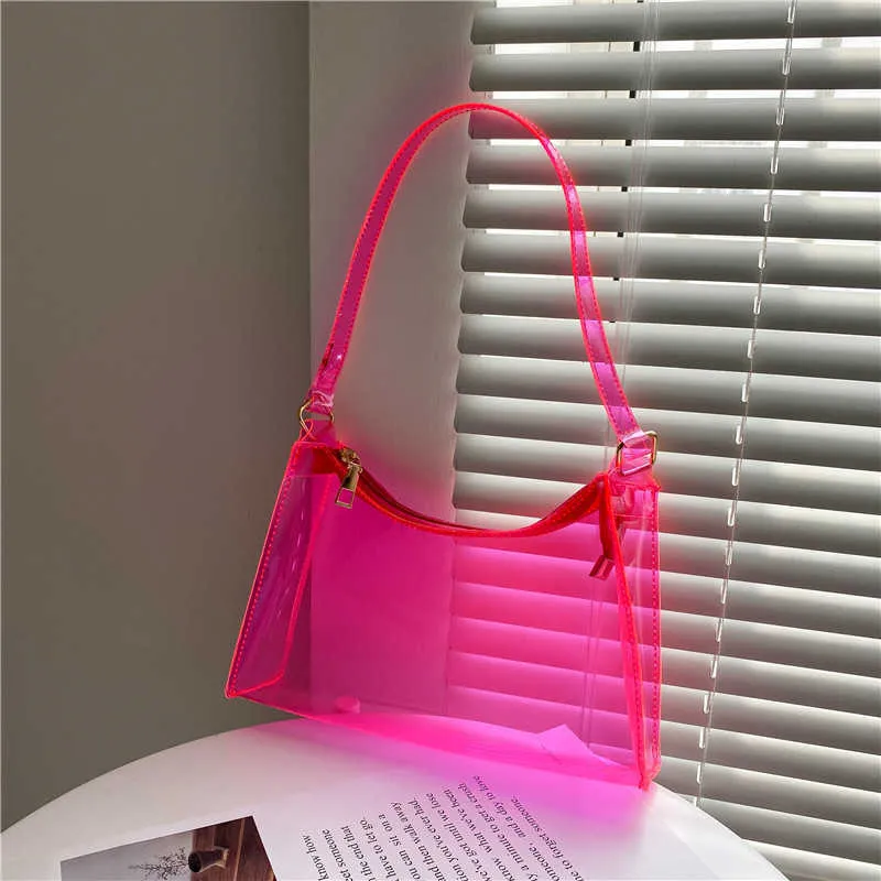 Kvällspåsar neon gul het rosa gelé väska lady armhålväska sommaren ren färg transparent väskor axelväska plånböcker och handväskor telefonpåsar T221022