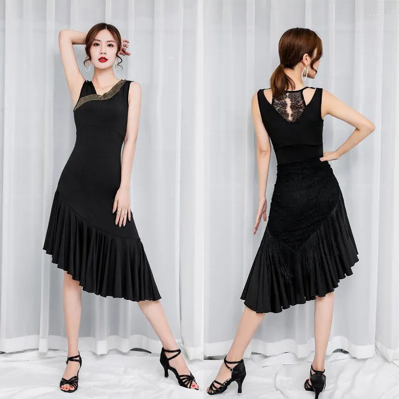 Stage Wear Latin Dance Dress Women Sleeveless Tango Rumba Ballroom Fashion Modern Salsa Cha Skirt