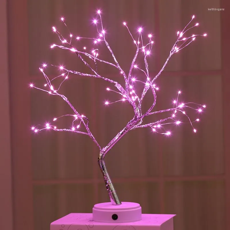 Cordes fleur artificielle arbre lumière fer interrupteur créatif veilleuses décoration de chambre de noël pour la maison lampe de table décor de fête de mariage