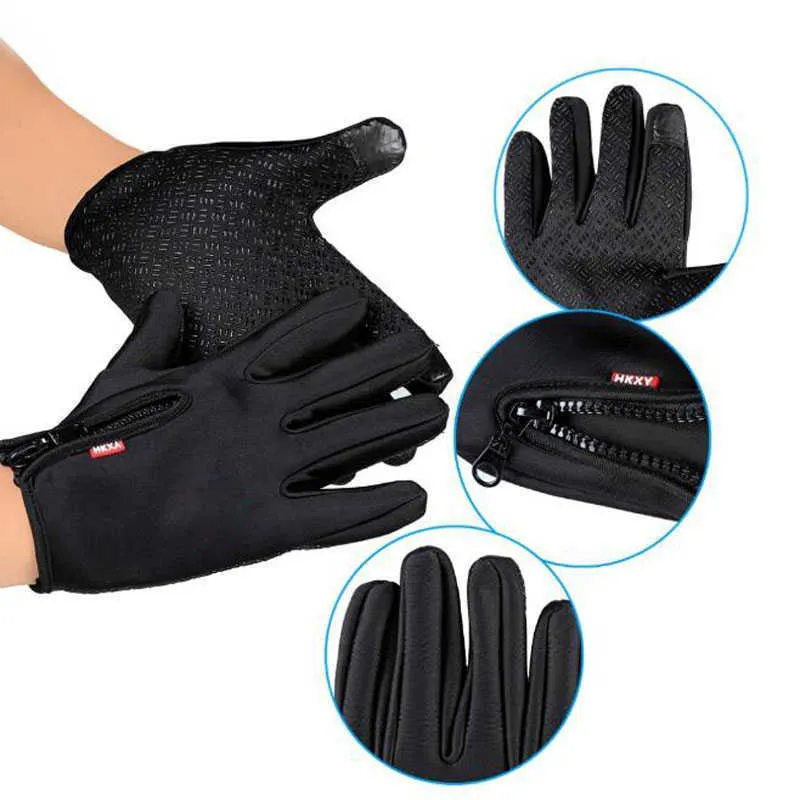 Luvas de ciclismo de inverno à prova de vento ao ar livre Tela de toque unissex Motorcyc Bicyc Sport à prova d'água Esporte de dedo completo L221024