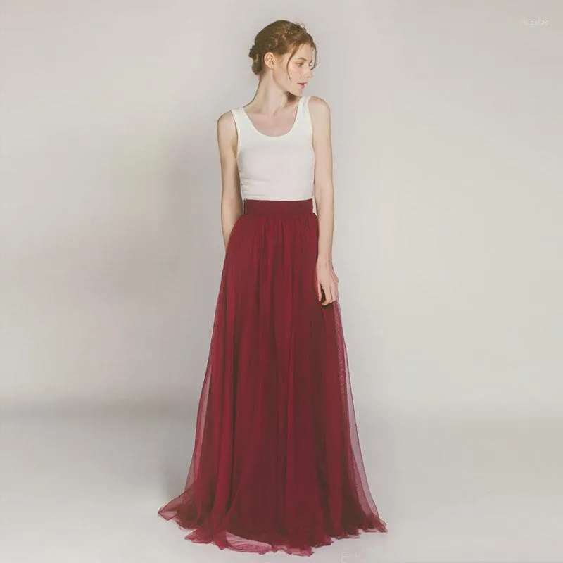 Gonne Gonna vintage in tulle svizzero molto morbida bordeaux lunga per donna elegante da sposa Cerniera a trapezio 3 strati 1 fodera