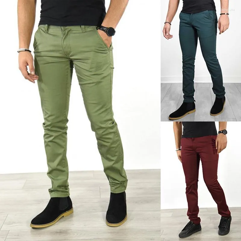 Pantalones para hombres Jeans de moda para hombres 2022 Primavera Verde Vino Rojo Color Sólido Slim Fit Casual Negocios Ropa para adultos Pantalones