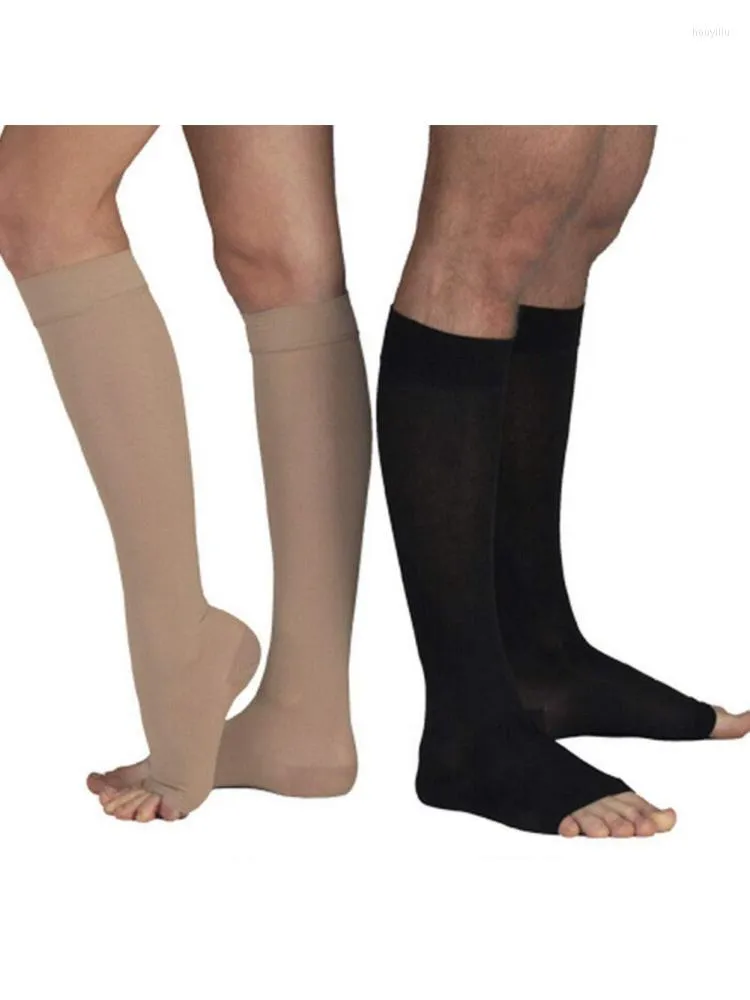 Sports Socks Kvinnlig öppen tå knähög kalvkomprimering 20-30 mmHg Support Varicose Edem Flight Running Trainness Tights XXL