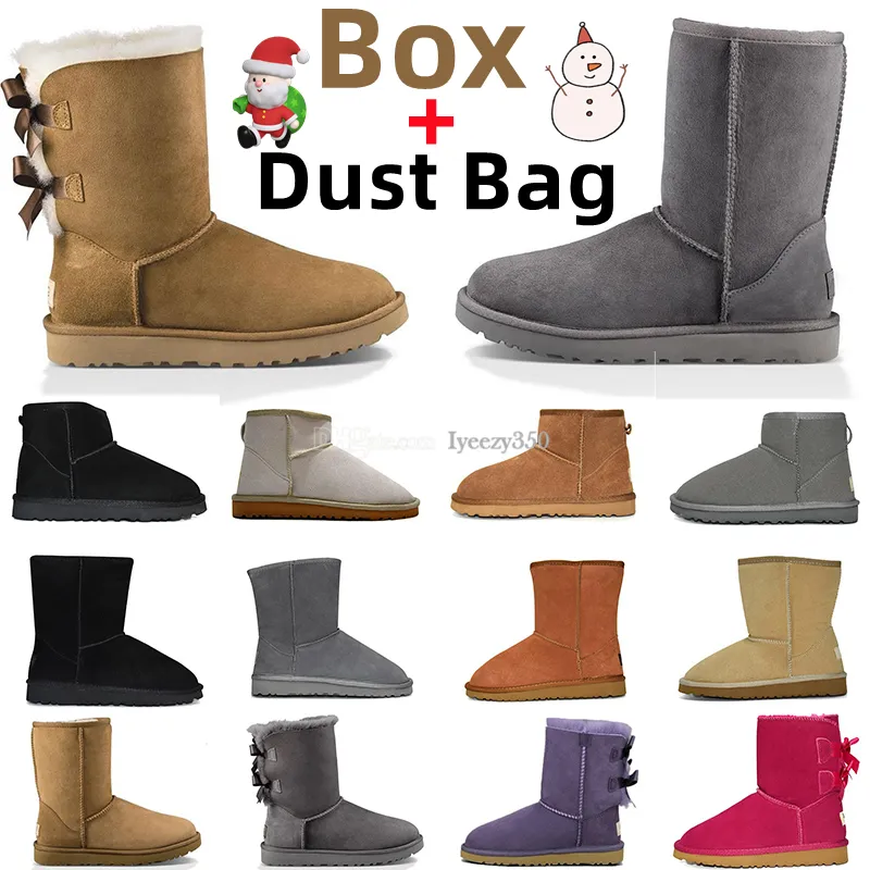 Hot-selling Australië Laarzen Dames Ultra Mini Booties Platform Boot Bont Tasman Shearling Wol Winter Australische Enkel Sneeuwlaarzen Ugglies Satijnen Enkellaars Bruin