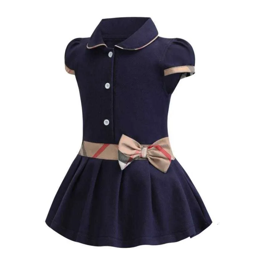 Baby girls dress kids lapel college wind bowknot short sleeve pleated polo shirt skirt children casual designer clothing kids clothes