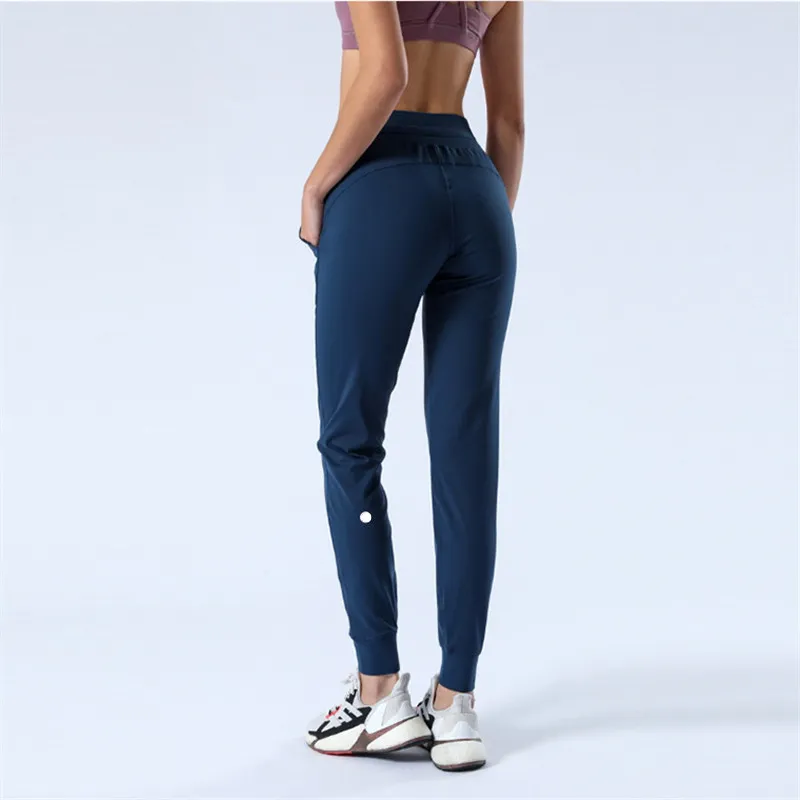 LL-2079 Pantalons Pantalons pour femmes Yoga ample neuvième pantalon formateur Excerise Sport Gym course décontracté longue cheville pantalon à bandes élastique taille haute cordon de serrage