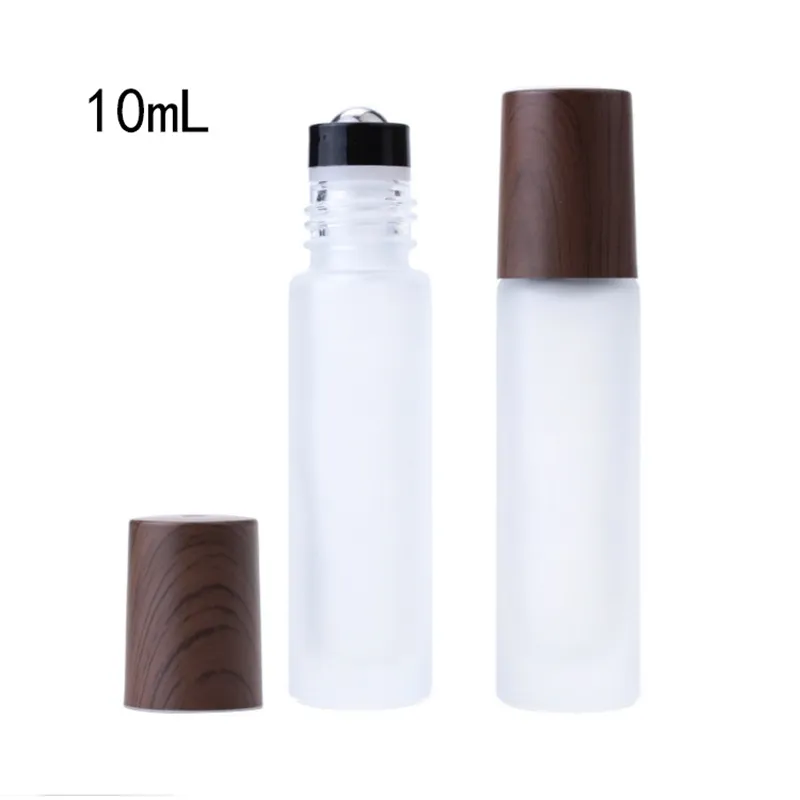 10ml transparent frosted Roller glass bottle 5ml wood grain cover Steel roller essential oil bottles