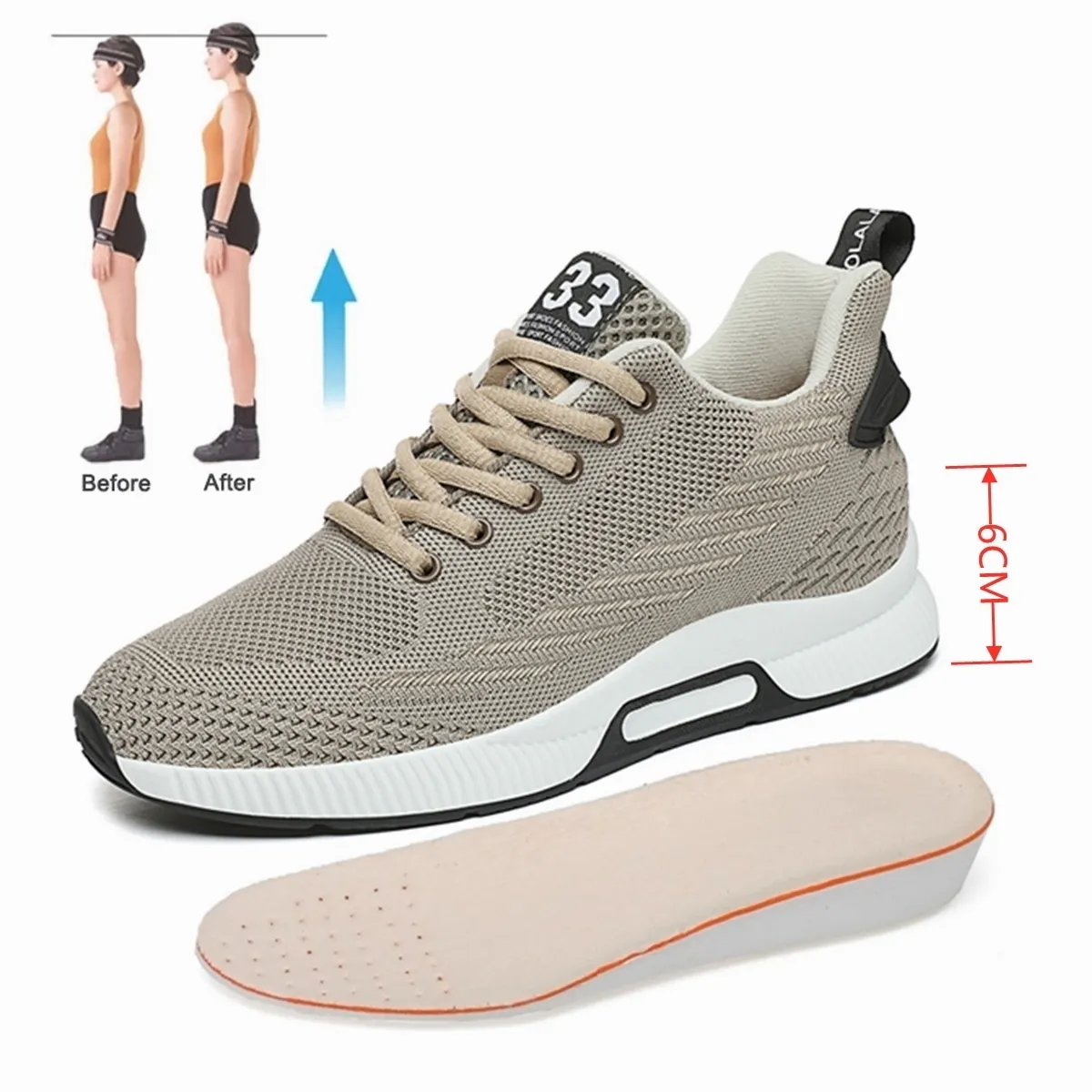 أحذية زيادة الارتفاع YEINSHAARS أحذية رياضية للرجال مصممة لزيادة النعال 6 سنتيمتر حذاء حياة يومية للرجال 221027