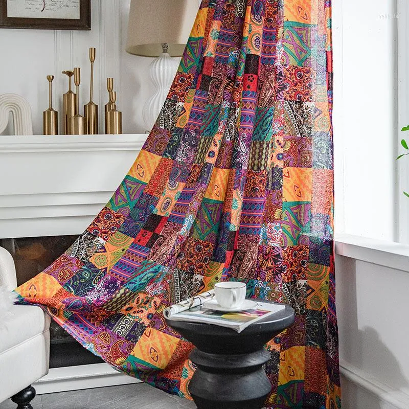 Gardin bohemisk retro etnisk stil bomullslinne tunt f￶nster dekorativt boho tryck sovrum f￤rdiga gardiner