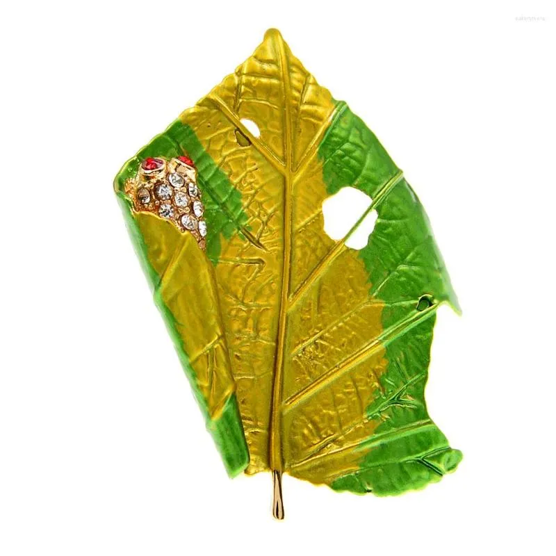 Broches Cindy Xiang Rhinestone Red Eye Worm Insect en Emaille Leaf voor vrouwen schattige mode -sieraden Pring Design goed cadeau