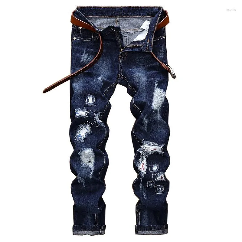 Herrenjeans EL BARCO Mode zerrissene Löcher Baumwolle Denim Männer Hip Hop zerkratzt schlanke blaue männliche Hosen weiche Streetwear schwarze Hose