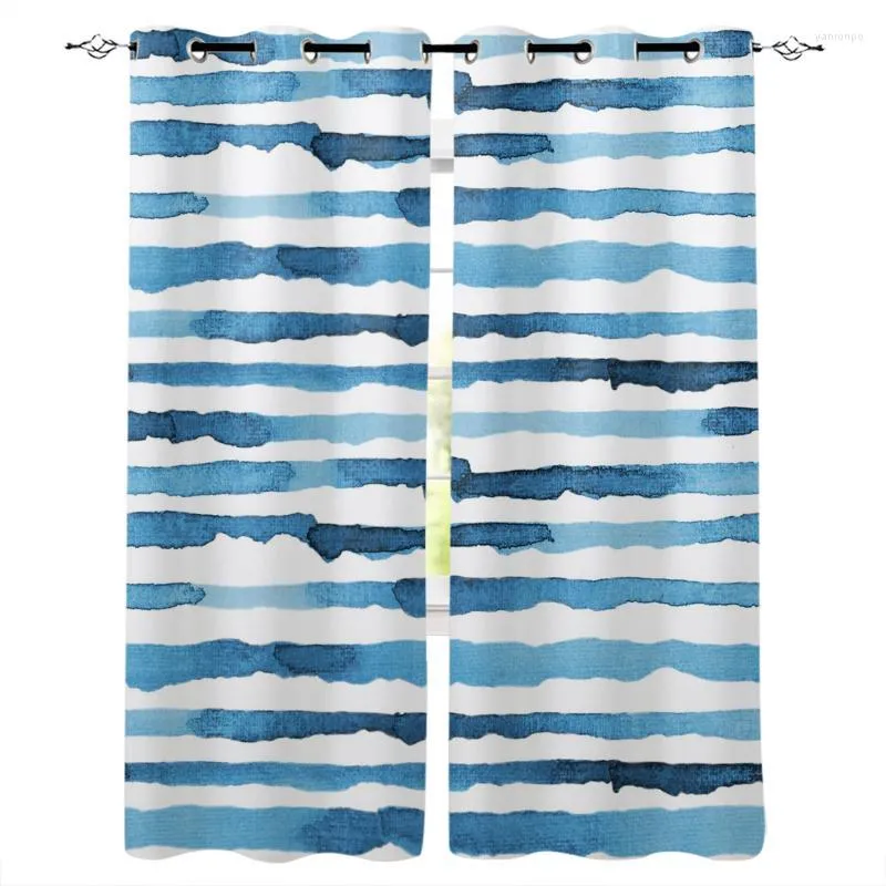 Curtain & Drapes Geometric Lines Retro Blue Watercolor Window Curtains Home Decor Living Room Kitchen Panel For Bedroom