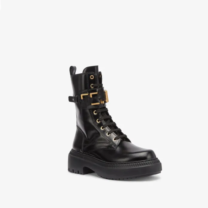 Explosion Kvinnor Black Boot Leather New FW22 Martin Boots Designer Shoes Motorcykel Guld Metall Logo Zip Cowhide Biker Gummi Lambskin Calfskin Round Toe Laces