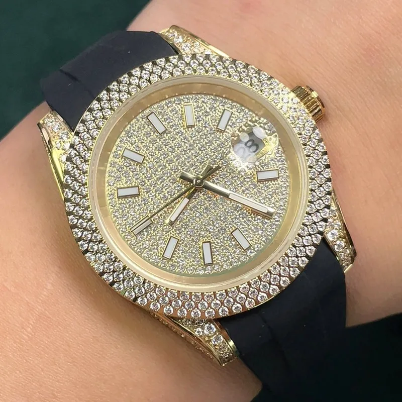 Diamond Watch Mans, 40mm Otomatik Mekanik Kol saatleri İzle İş Kauçuk Montre De Luxe Hareket Erkekler İçin Saatler