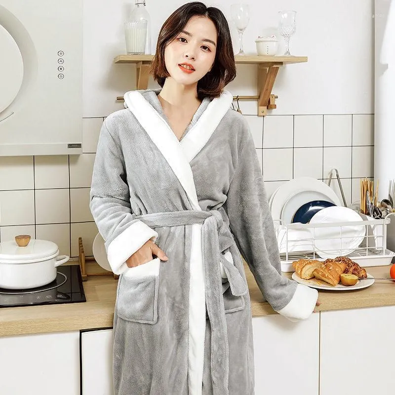 Vêtements de nuit pour femmes hiver kimono robe robe avec poche flanelle automne chaud peignoir doux loungewear décontracté femmes peluche confortable lingerie