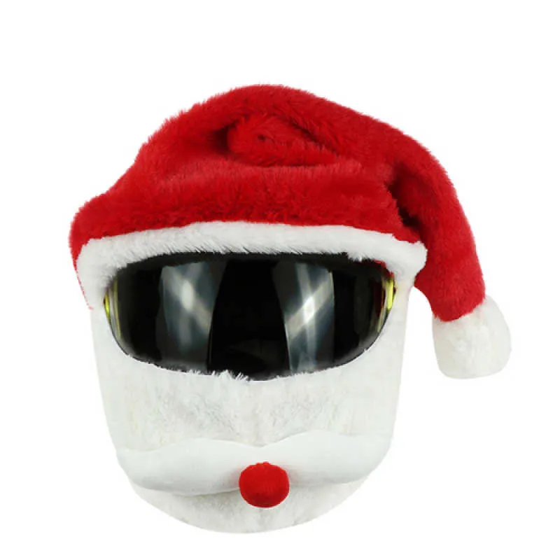 Casques de vélo Père Noël Couverture de casque de Noël Couverture complète en peluche pour casque de moto Bonne année Fourniture de Noël Accessoires de cosplay L221014