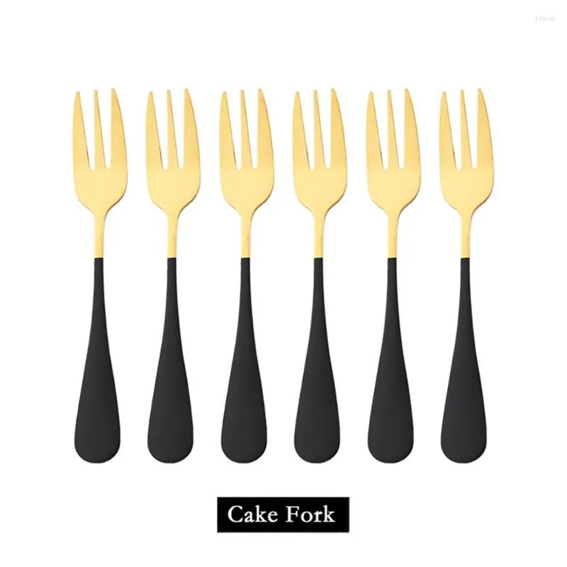 Conjuntos de talheres de 6/12pcs Forks de chá de aço inoxidável Fork Bolo preto Cutrenqueia de ouro preto Conjunto de talheres de mesa de mesa de mesa