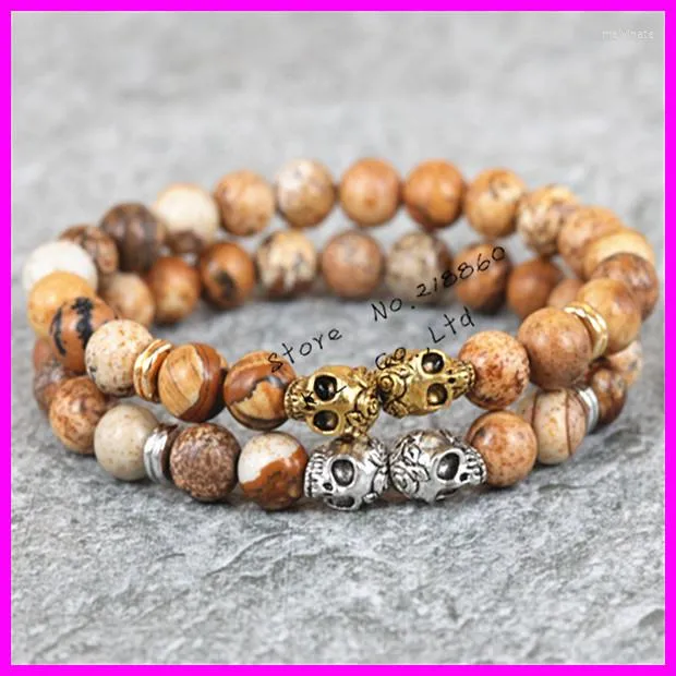 Strand 1pcs 2022 Fashion 8mm Beads Bracelet Gold/silver Color Natural Picture Stone Men's