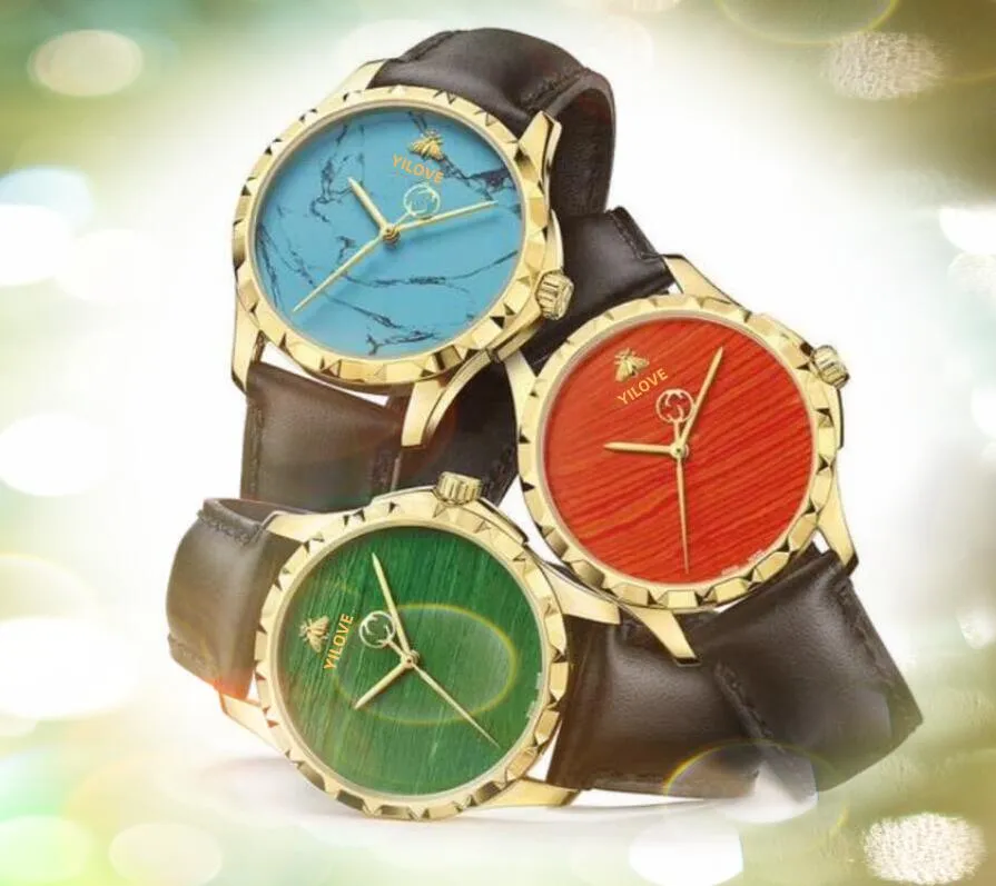 Coppia Donna Uomo Bee Watch 38mm Orologio hip-hop ghiacciato Cintura in vera pelle Batteria al quarzo Affari Rosso Blu Quadrante verde Orologi Regali di compleanno