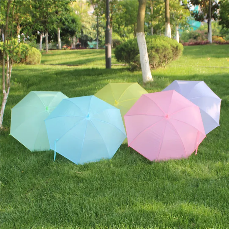 Großhandel Bonbonfarbener Regenschirm mit langem Griff, mattierter Regenschirm, PVC, automatisch, 8 Knochen-PVC-Regenschirme DH84