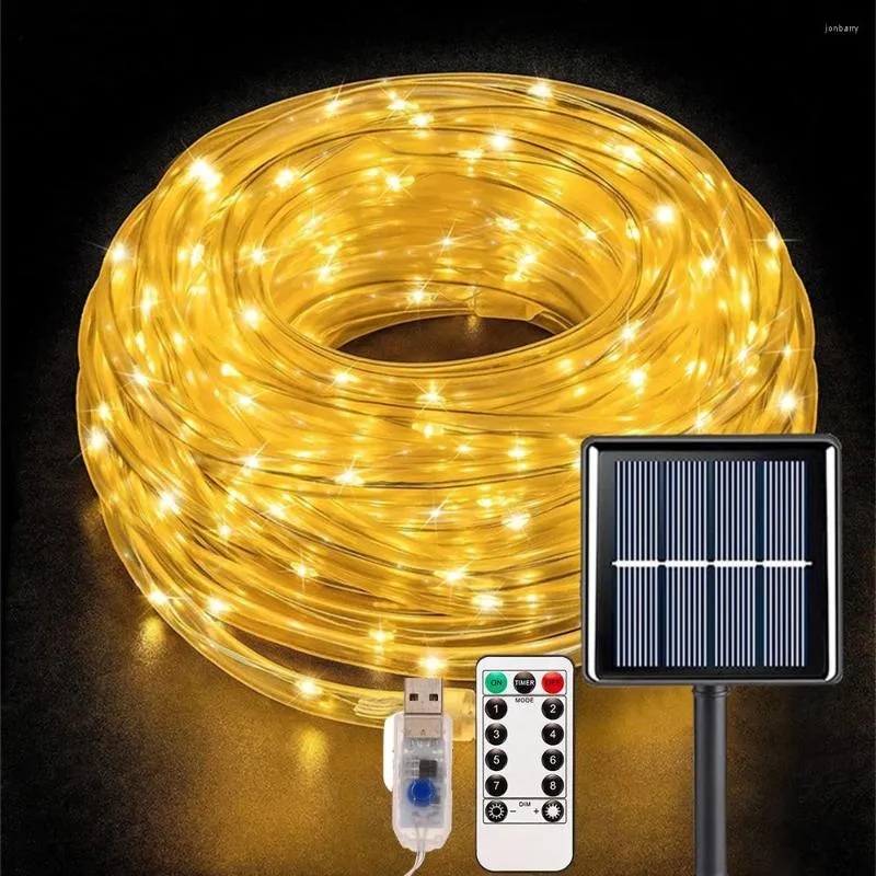 Cordes Solaire Corde Guirlande Lumineuse 300/200/100/50LED Extérieure Étanche Fée USB Télécommande Guirlande Pour Jardin Décor