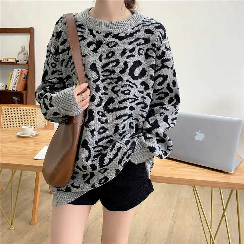 Maglioni da donna maglione donna dolcevita leopardo lavorato a maglia stampa animalier inverno spesso pullover femminili top casual oversize G221018